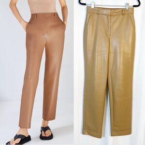 Babaton X Aritzia Command Cropped Faux Leather Straight Leg Pants Camel Tan